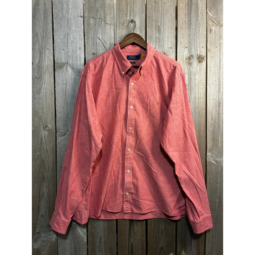 Polo Ralph Lauren Mens XXL Classic Fit Coral Pink Cotton Button Down Shirt Logo